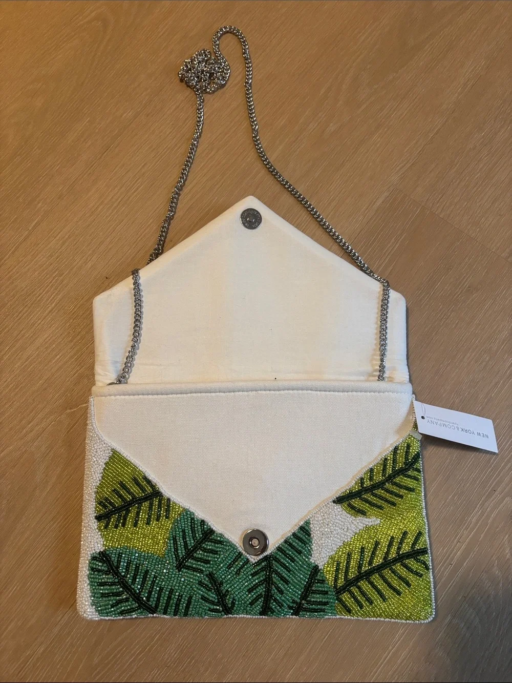 NEW New York & Company Tropical Leaf Beaded Clutch
